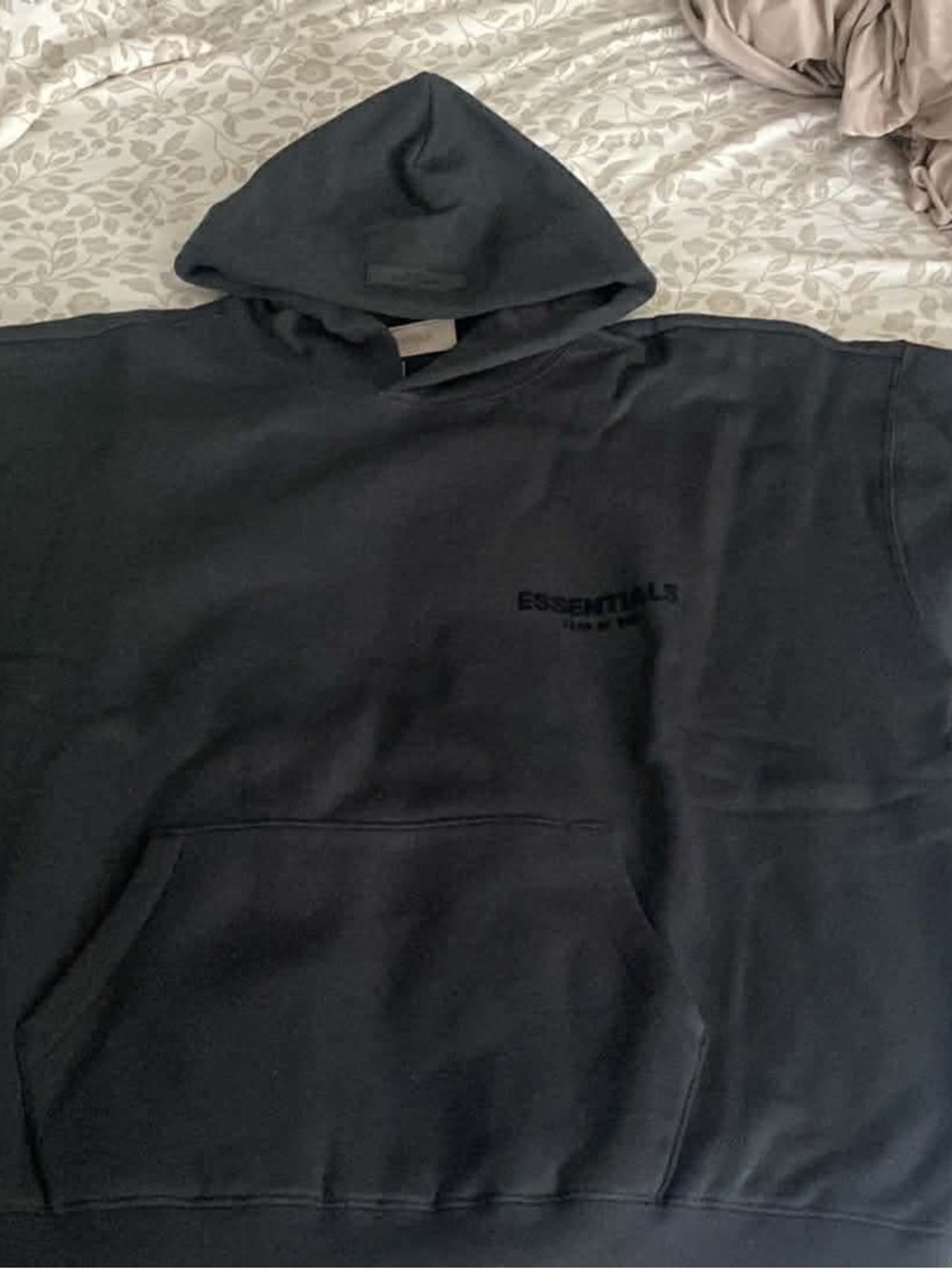 Essentials Men’s Black Crewneck Hoodie with Subtle Logo